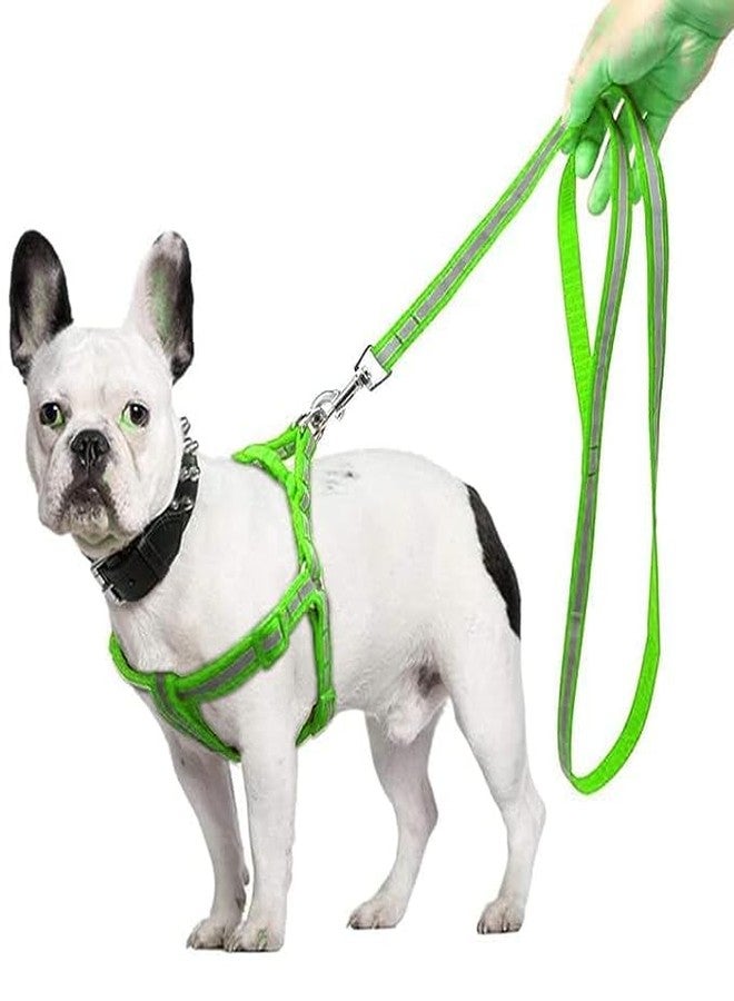 Pups&Pets 15 MM Soft Nylon Strip Pattern Radium/Reflective Dog Harness and Leash Set Ideal for Puppies and Small Breed Dogs (Green) - Image 1